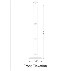 Front elevation technical drawing of a tall narrow ladder or railing section, with dimension labels showing 4'-6" height and 4 1/2" top width, plus a 1'-0" base width, on a white background.
