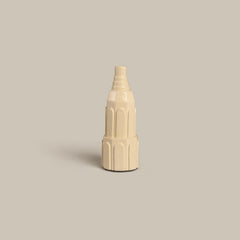 Miniature Clock Tower Vases, slender glossy ceramic vase with tiered spire neck