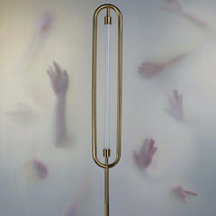 Loop floor lamp with Gold metal brass rod, Minimalist lamp for modern homes