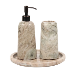 Rower Dispenser Set - Three-Piece Set Cut-Out, Grey Marble with Black Pump
