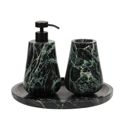 Spyder Bathroom Set - Three-Piece Set Cut-Out, Green-Veined Black Marble with Black Pump