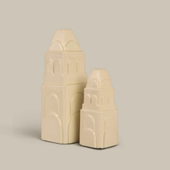 Miniature Clock Tower Vases, pair of domed ceramic vases in two sizes