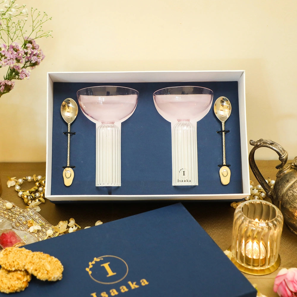 Artisan Pink Glass and Spoon Gift Set