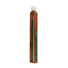 Parabola Floor Lamp full view showing its arched silhouette and handmade green tile base
