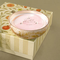 Scented Candle Gift Set, close-up of gold foil glass bowl candle on gift box