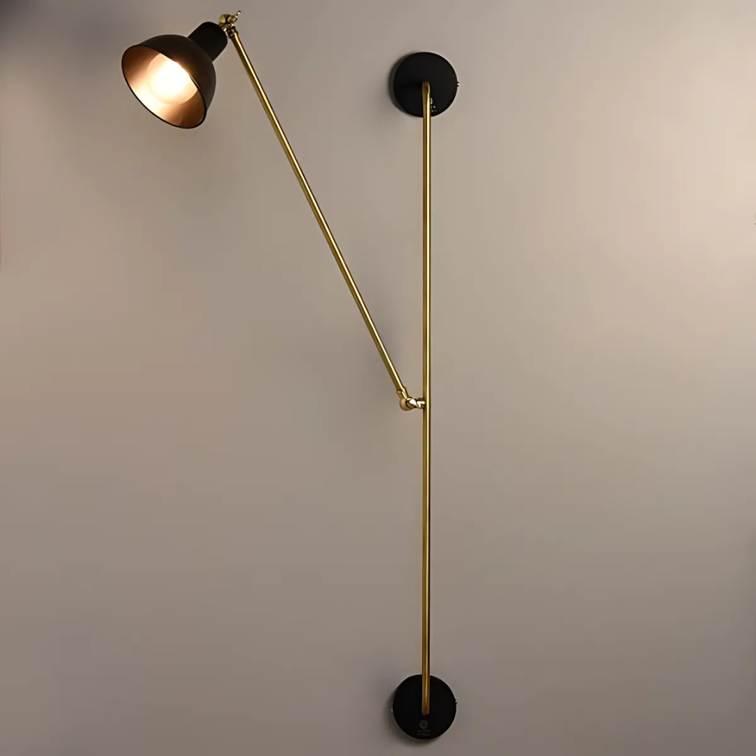 Designer Wall-mounted lamp with adjustable swing arm on a plain wall