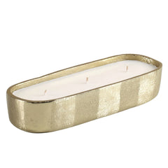 Fleur Votive Gold candle holder with three white candles on a white background