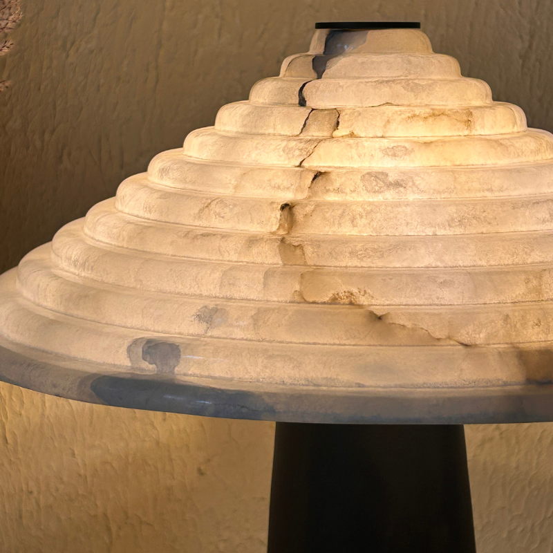 Close up of Beautiful White Alabaster Table Lamp at The living Influence