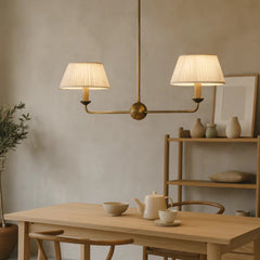 Modern chandelier with two lampshades with warm lighting