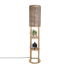 Dawki Floor Lamp full view showing bamboo frame and handwoven cane shade
