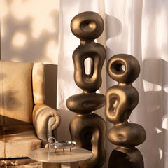 Close-up of the Ren Organic Sculpture's hand-painted Bronze Gold textured surface