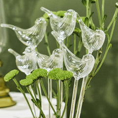 Handmade glass bird sculptures, fluted detail, unique home accessory
