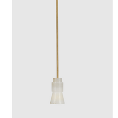 Single Pendant light with gold fixture and alabaster white shade.