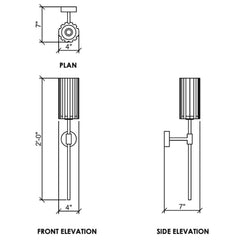 Wall Sconce- Technical drawing of a valve with plan, front elevation, and side elevation views.