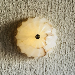 Spiral Alabaster Wall Light with warm ambient ight