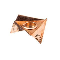 Unique copper plated brass Origami Tealight holder with a hammered texture.