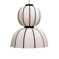 Aluna F Two layered pendant lamp -poplin fabric, black metal suspension, inspired by traditional lanterns with contemporary form