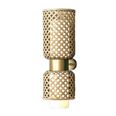 Close-up of Metamorphosis Wall Lamp showing bamboo lattice texture and integrated light source.