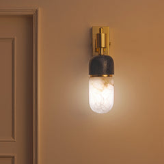 Capsule Wall Light with Modern Glass & Brass. Use in hallways, bedrooms, living rooms.