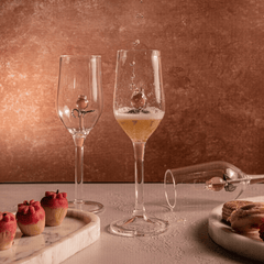 Designer Champagne Flutes Glasses with glass rose design