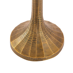 Close look of brass plated Sanee Candle Holder base, featuring a vertical cylindrical shape