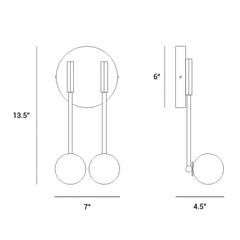 Technical drawing of a Loop wall sconce with dimensions labeled