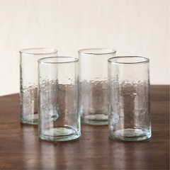 Hammered Glasses set of 4, placed on wooden table