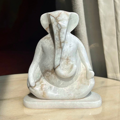 Ganesha Idol Sculpture in White Alabaster Marble