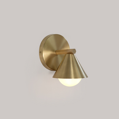 Side view of Cone Wall Sconce showing brushed brass finish and visible mounting plate