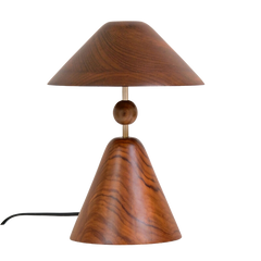 Nuit Table Lamp with a conical design made of wood on a white background