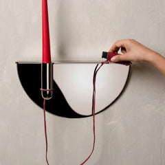 Candle Holder with Candle & Lighter Pack in wall-mounted semi-circular shape with a black and white design.