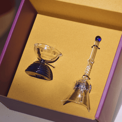 Bell set box includes glass bell and small glass diya by Muun Home