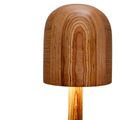 Close view of Wooden floor lamp with a warm glow 