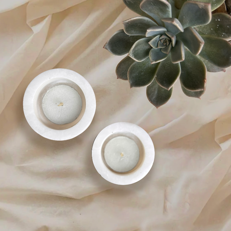 Top View of White Alabaster Candle Holders  for Home Decor