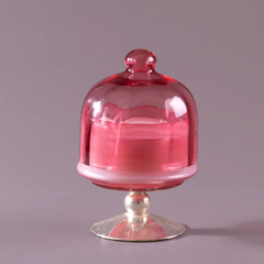 Sundance Aura Candle - Pink, close-up of opalescent pink cloche over pink soy wax