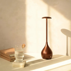 Bronze table lamp, portable kept on a shelf with soft lighting