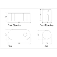 Technical dimension drawing showing front elevation and plan views with measurements for a small furniture or cabinet component on a white background.