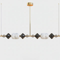 Designer Linear Hanging chandelier with geometric design on a white background