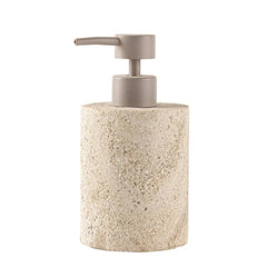 Marble Soap Dispenser - Indian Travertine - Front View on White Background, Cylindrical Travertine Body