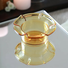 PETAL - Mini Glass Server in yellow – angled view of the scalloped petal rim in borosilicate glass on a mirror