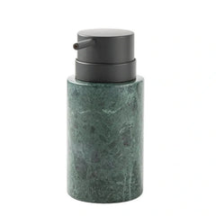 Marble Soap Dispenser - Baroda Green - Front View on White Background, Cylindrical Green Marble
