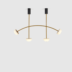 Elegant multi-light chandelier with a curved structure and white alabaster material.