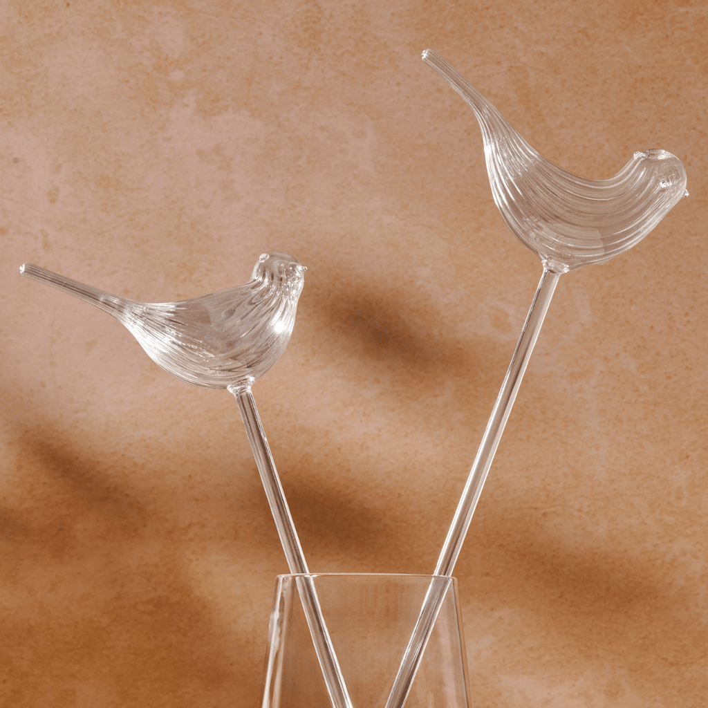 Transparent glass bird figurines, handblown in India, varying sizes