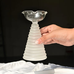 Decorative Tall Glass Diya decor piece for pooja spaces.