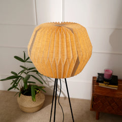 Lifo floor lamp, close view of white origami-inspired linen shade 