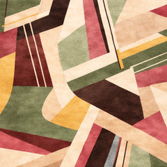 Close-up of a geometric patterned rug with multicolor design