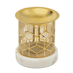 Gold geometric candle holder on a white background