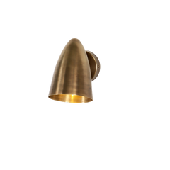 Close-up detail of Cone Wall Sconce hinge and mounting plate in aged brass finish