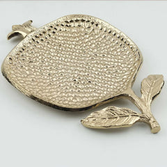 Gold pomegranate-shaped decorative Roma Tray, made of aluminum on a white background