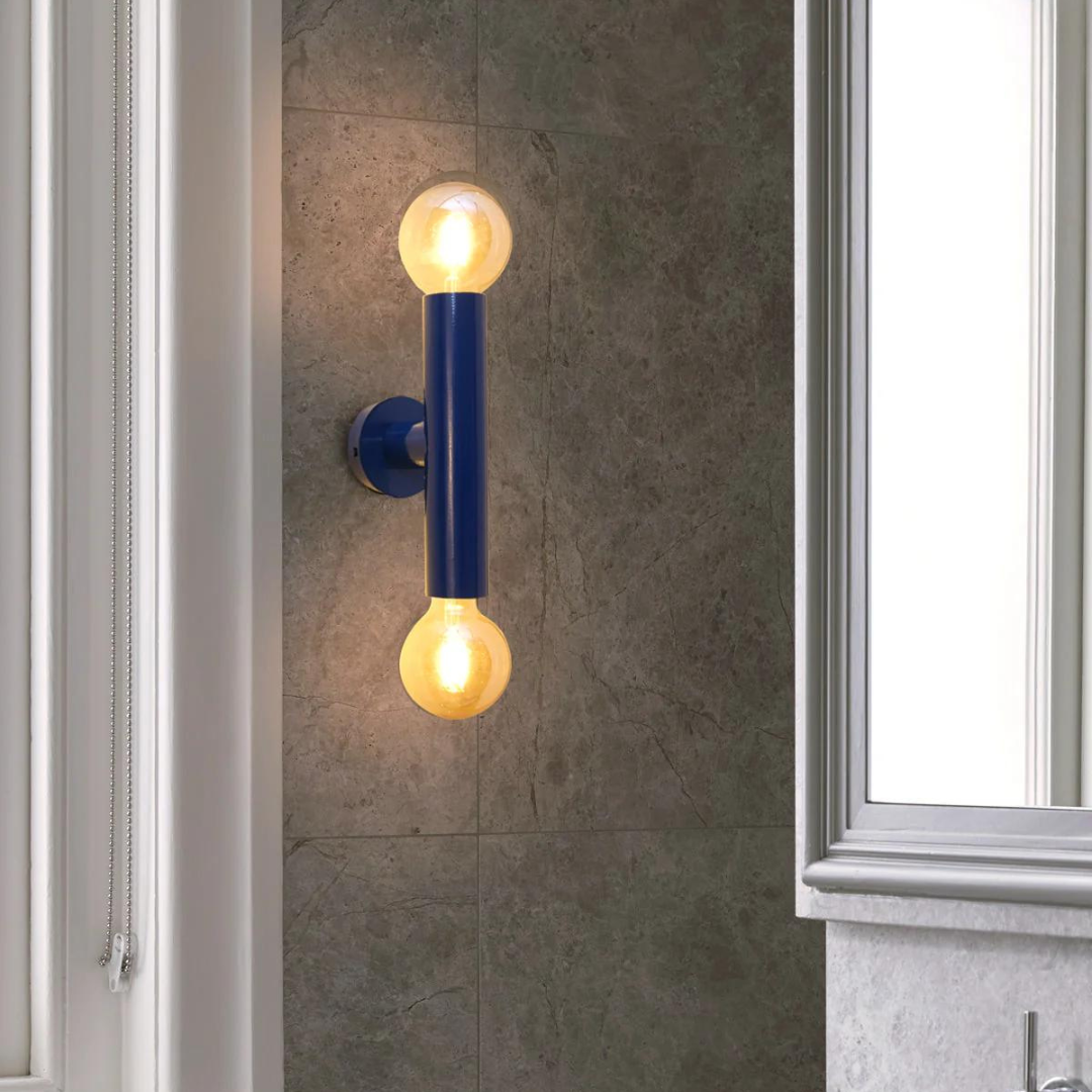 Modern wall sconce in blue colour accent , dual beam design for hallway